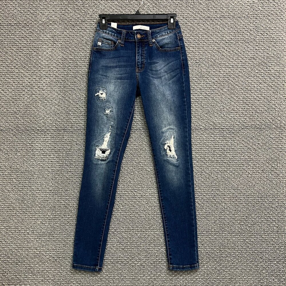 KanCan Skinny Jeans Women's Size 25 Blue Distressed Mid Rise 27.5in Inseam